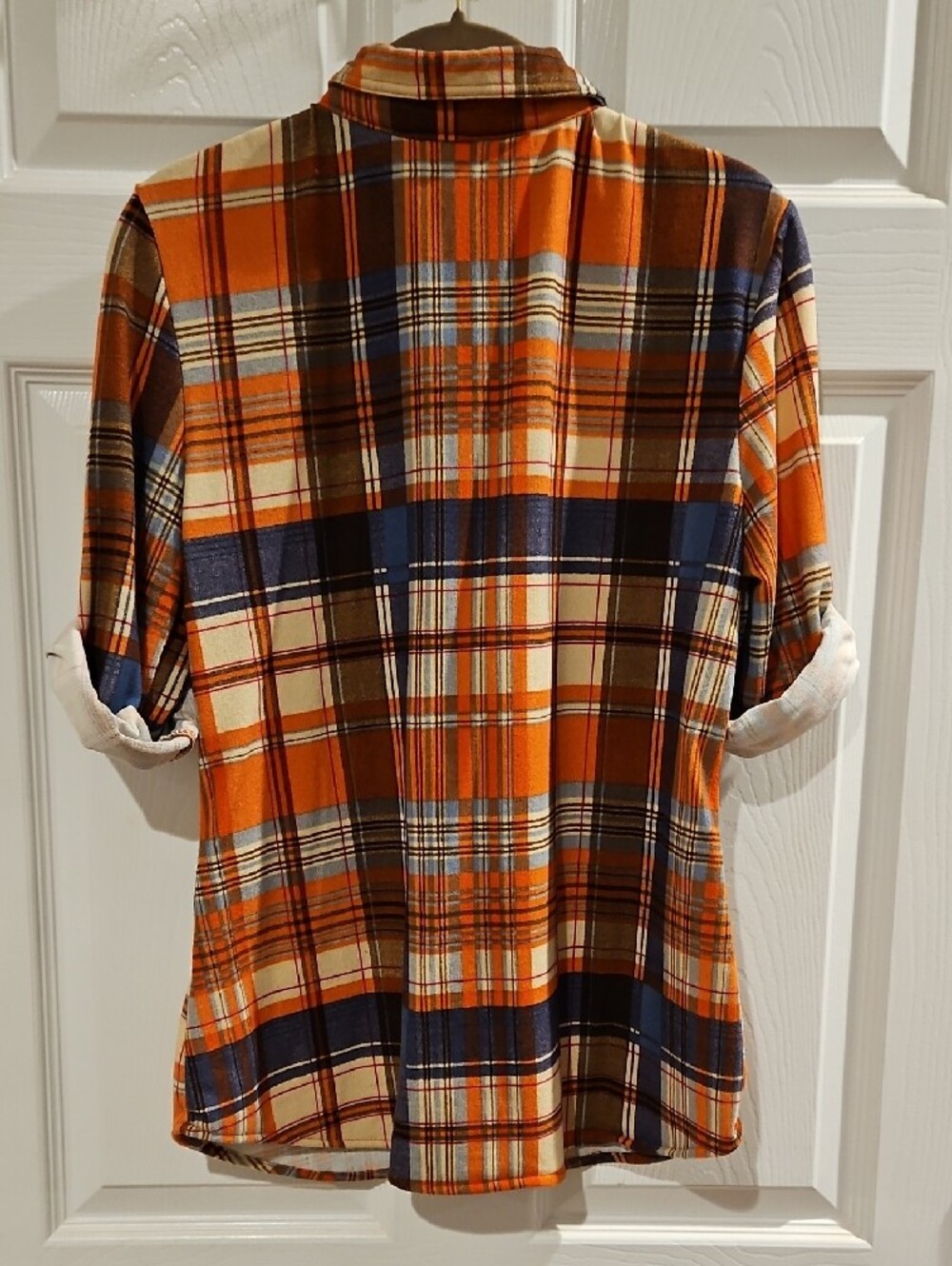 Eden & Olivia Orange and Navy Plaid Button-Down Shirt - Picture 3 of 3